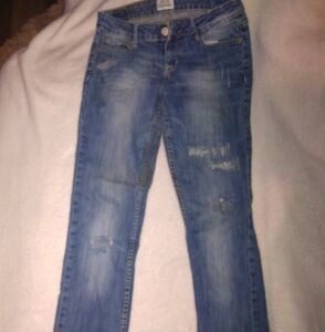 Aeropostale Blue Straight Leg Jeans with Distressed Details